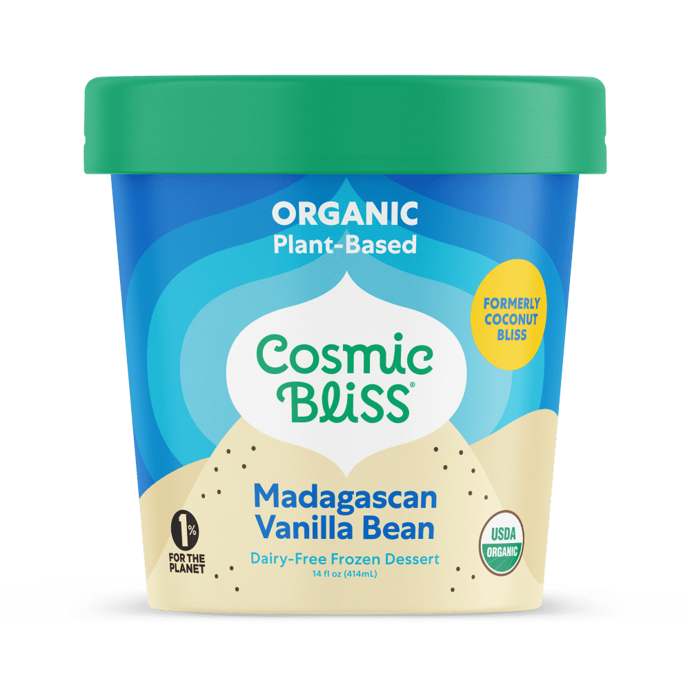 Cosmic Bliss “Organic Madagascan Vanilla Bean Plant-Based Ice Cream”: 4.5/5! yummy! ethical! yas!!!!